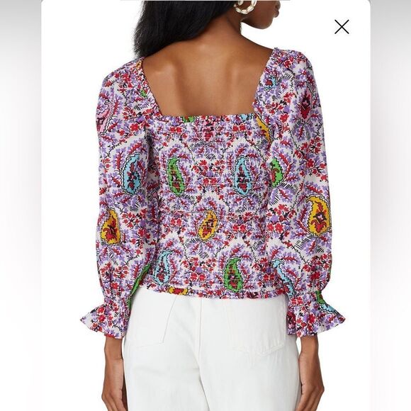 RHODE Purple long sleeve square neck smocked Alicia top size medium m - Picture 3 of 13